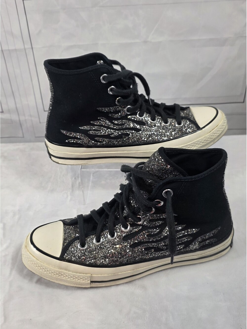 Converse Chuck 70 High Top Archival Glitter Flame Black Womens 569387C - Picture 2 of 7